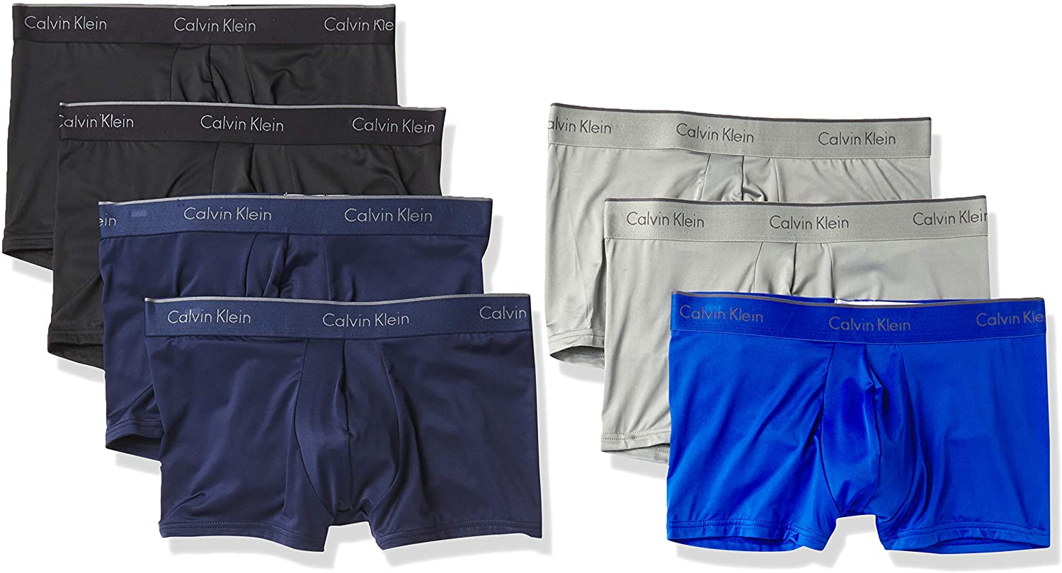 Calvin Klein Mens Microfiber Stretch Multipack Low Rise Trunks X-Large 2 Black, 1 Cobalt Water, 2 Blue Shadow, 2 Medium Grey